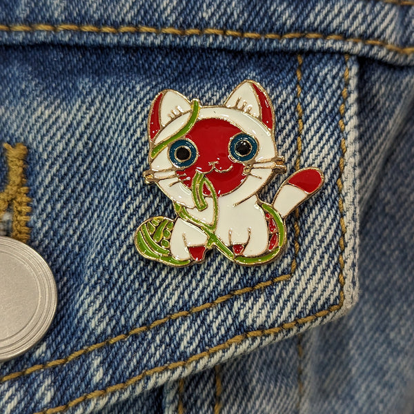 Enamel Pin - Siamese Kitten Playing With Yarn