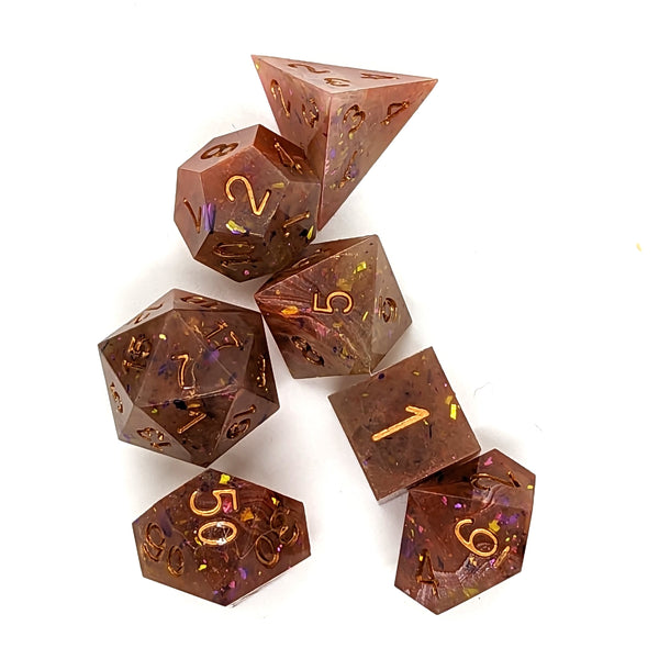 Hand-Made Resin Gaming Dice - Copper Chunky Glitter