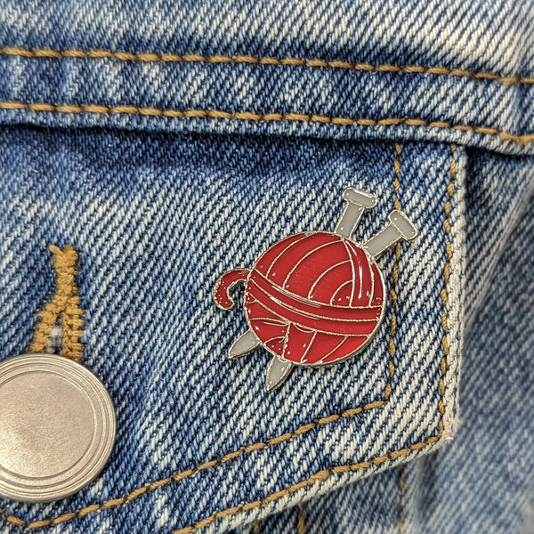 Enamel Pin - Red Ball of Yarn and Knitting Needles