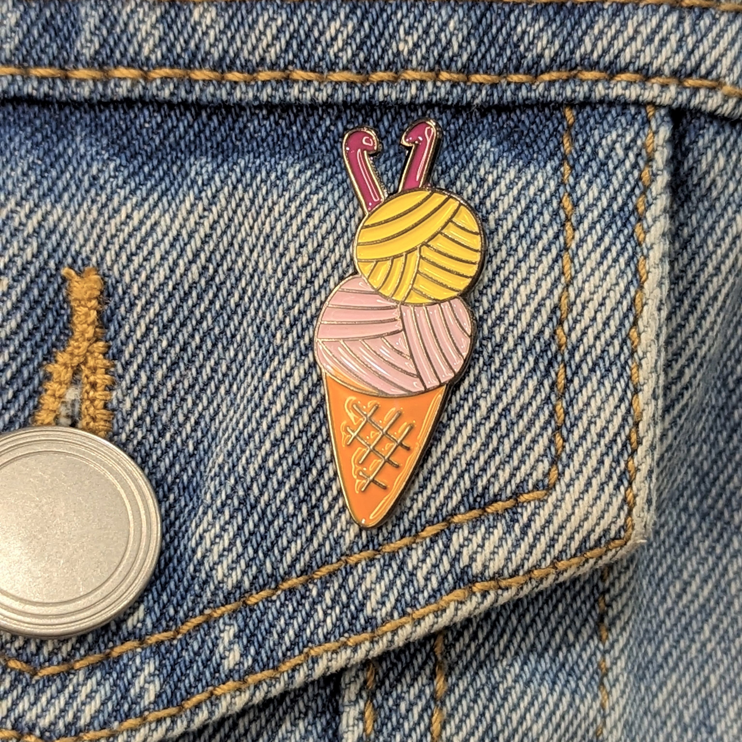 Enamel Pin - Ice Cream Cone Made of Yarn